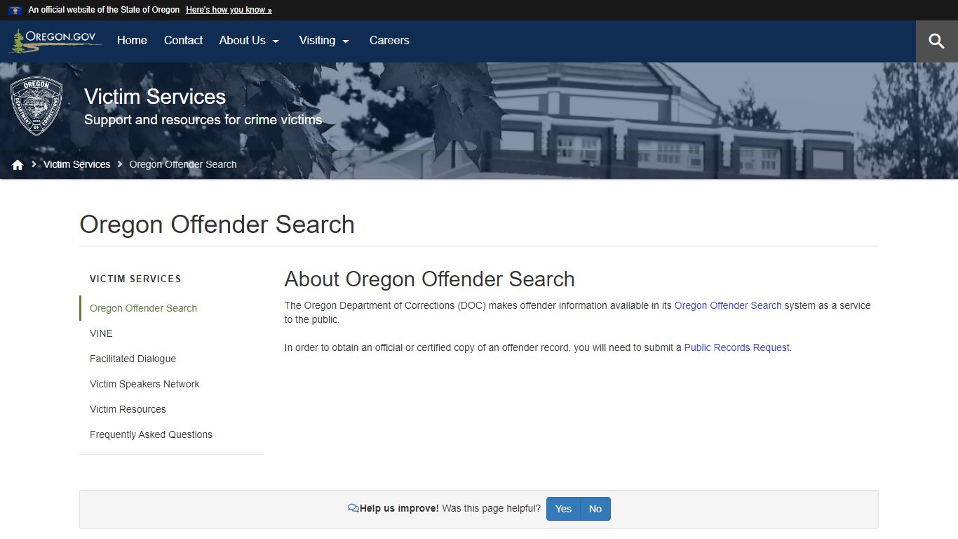 Department of Corrections : Oregon Offender Search : Victim Services ...